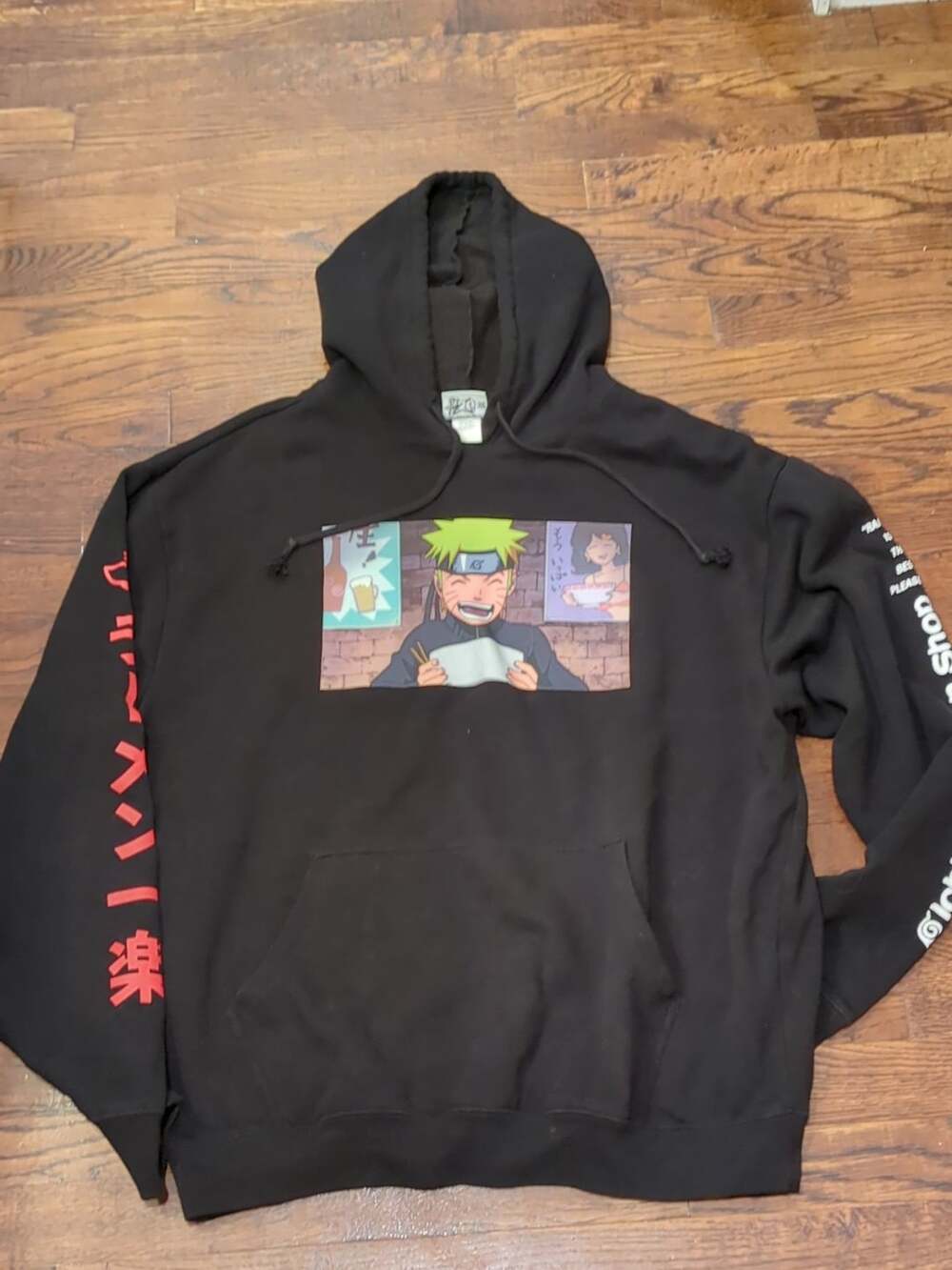 Naruto Shippuden Ichiraku Ramen Black Graphic Hoodie Size XL anime Y2K 2002
